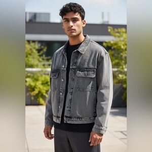 Calvin Klein Gray Denim Jacket/Men’s Washed Grey Denim Jacket | Classic Denim L